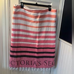 Victoria's Secret Pink and Orange Striped Fringed Cotton Beach Towel